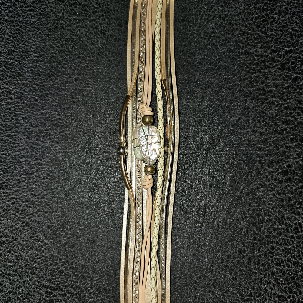 Multi-Strand Leather Bracelet with Stone Accent